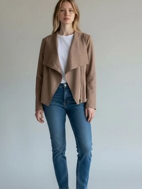 Taupe Draped Zipper Front Jacket